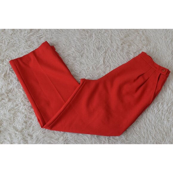 Vintage 80s Red Polyester Pleated Trousers by Pykettes | size 12 - Picture 5 of 10